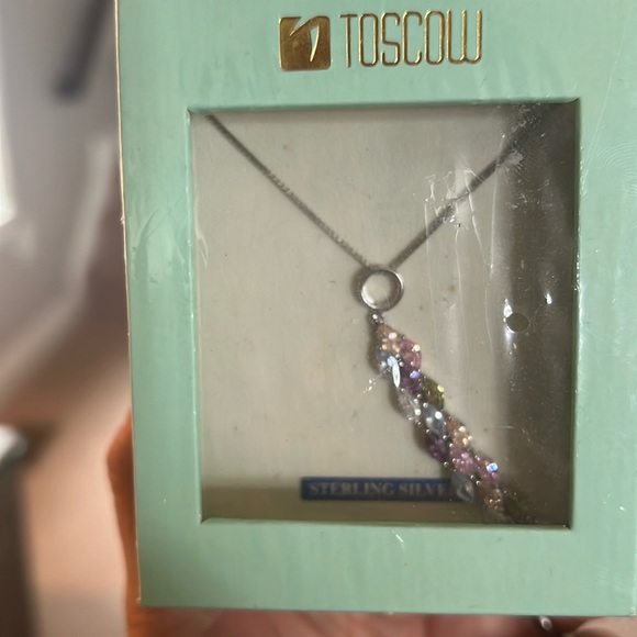 Purple light blue light purple clear crystal pendant on a silver sterling chain - Picture 1 of 2